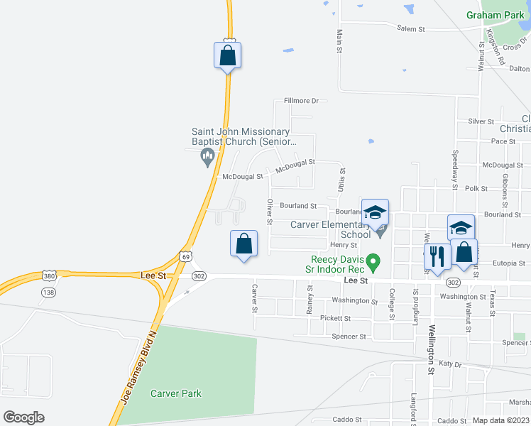 map of restaurants, bars, coffee shops, grocery stores, and more near 2010 Oliver Street in Greenville