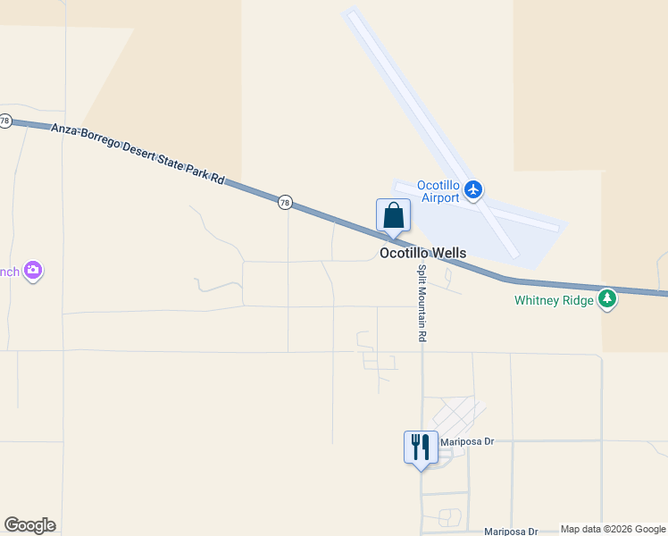 map of restaurants, bars, coffee shops, grocery stores, and more near 5913 California 78 in Borrego Springs