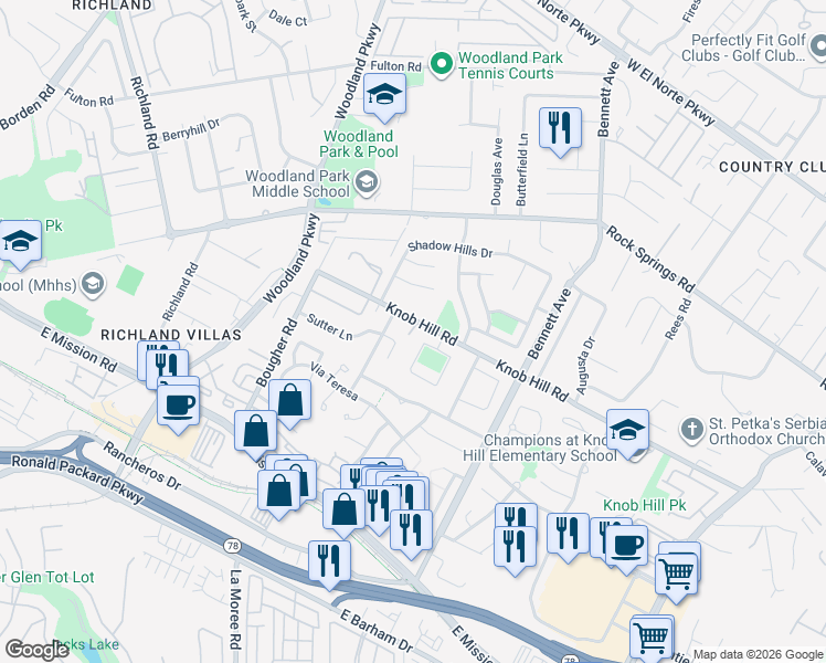 map of restaurants, bars, coffee shops, grocery stores, and more near 1477 Glen Avon Drive in San Marcos