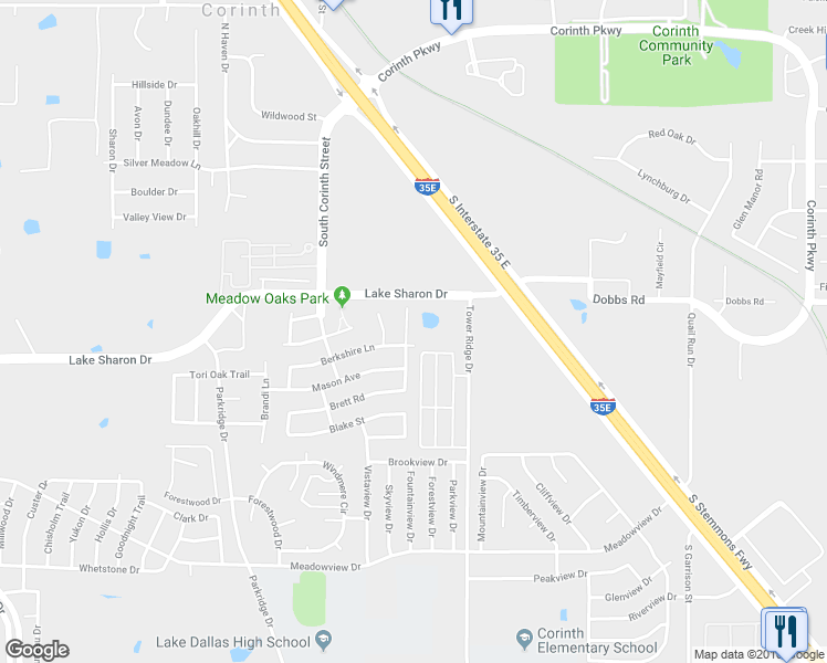 map of restaurants, bars, coffee shops, grocery stores, and more near 2410 Graystone Lane in Denton