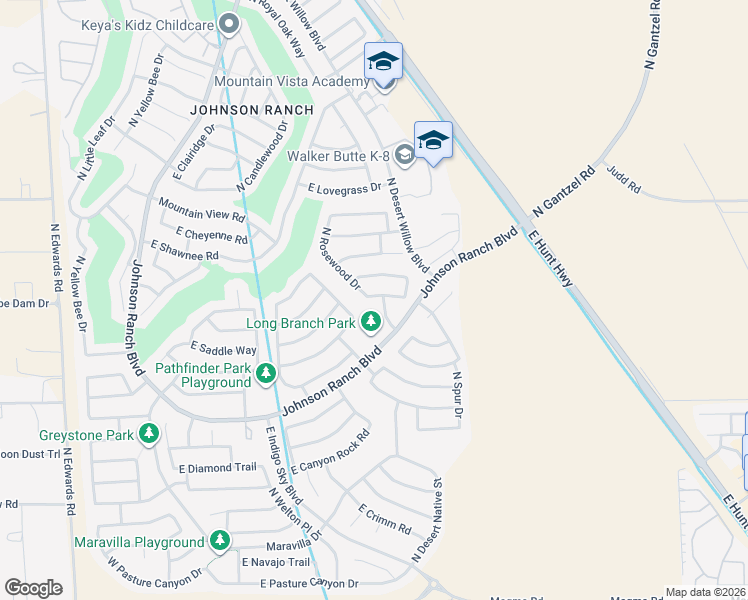 map of restaurants, bars, coffee shops, grocery stores, and more near 992 East Saddle Way in Queen Creek