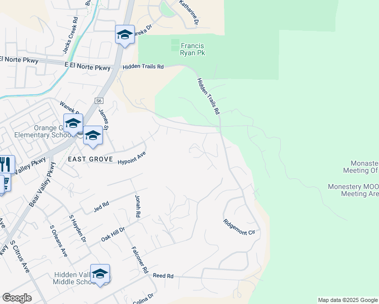 map of restaurants, bars, coffee shops, grocery stores, and more near 3160 Slivkoff Drive in Escondido