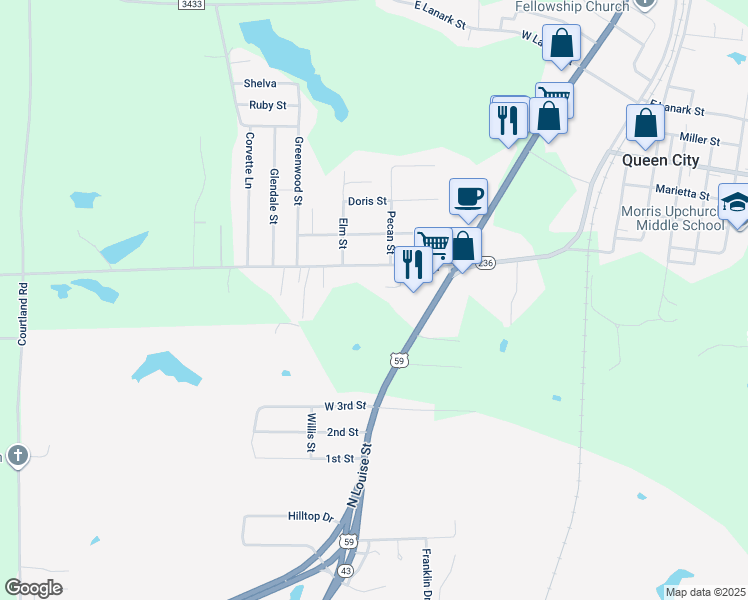 map of restaurants, bars, coffee shops, grocery stores, and more near 403 Hickory Street in Queen City