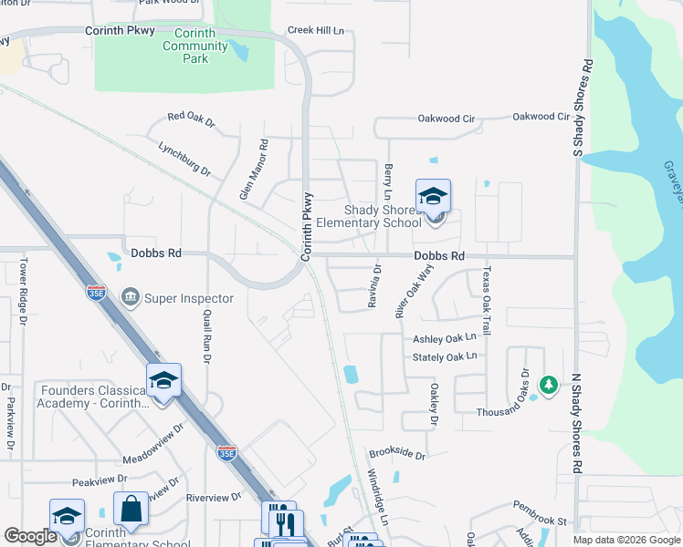 map of restaurants, bars, coffee shops, grocery stores, and more near 4302 Glencoe Road in Corinth