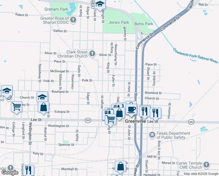 map of restaurants, bars, coffee shops, grocery stores, and more near 1903 King Street in Greenville
