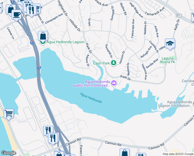 map of restaurants, bars, coffee shops, grocery stores, and more near 4513 Cove Drive in Carlsbad