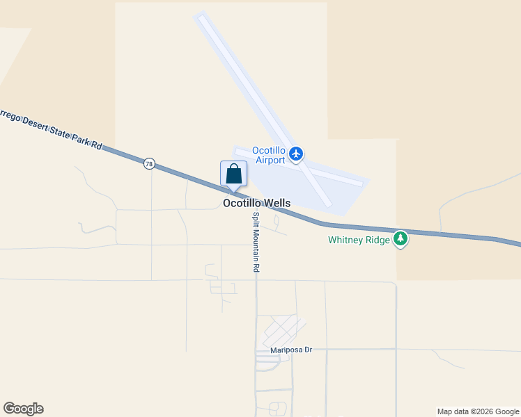 map of restaurants, bars, coffee shops, grocery stores, and more near 6001 California 78 in Borrego Springs