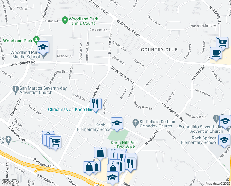 map of restaurants, bars, coffee shops, grocery stores, and more near 1710 Lindsley Park Drive in San Marcos