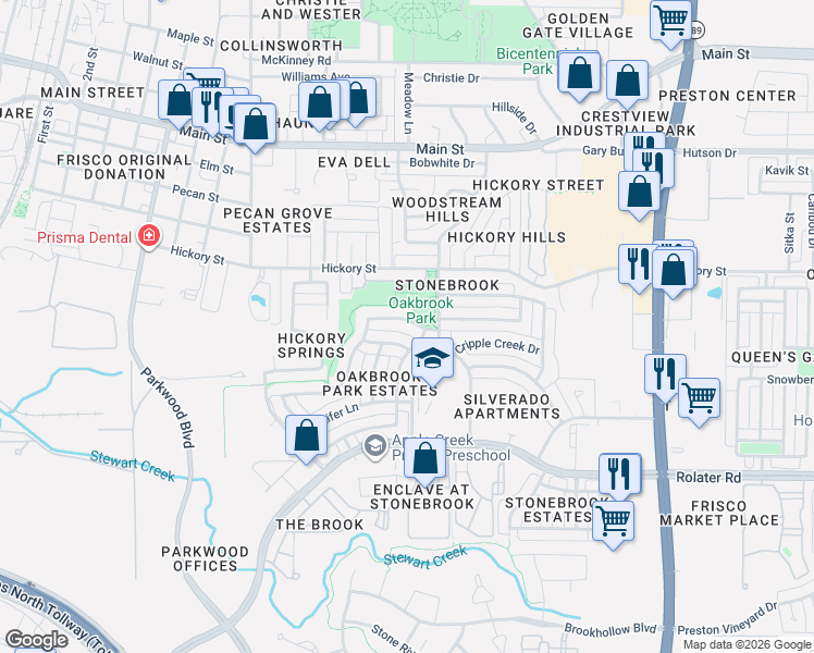 map of restaurants, bars, coffee shops, grocery stores, and more near 7913 Kristina Lane in Frisco