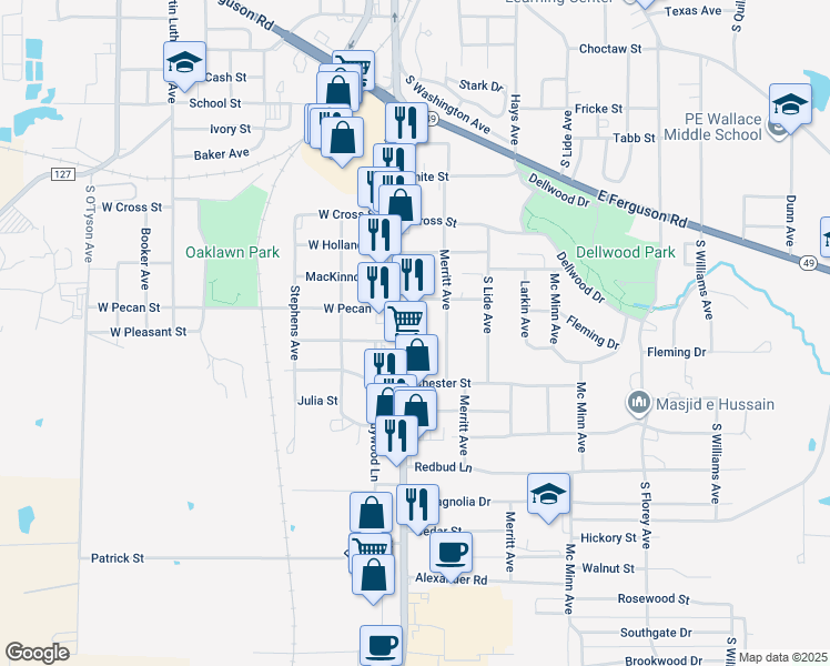 map of restaurants, bars, coffee shops, grocery stores, and more near 1307 South Jefferson Avenue in Mount Pleasant