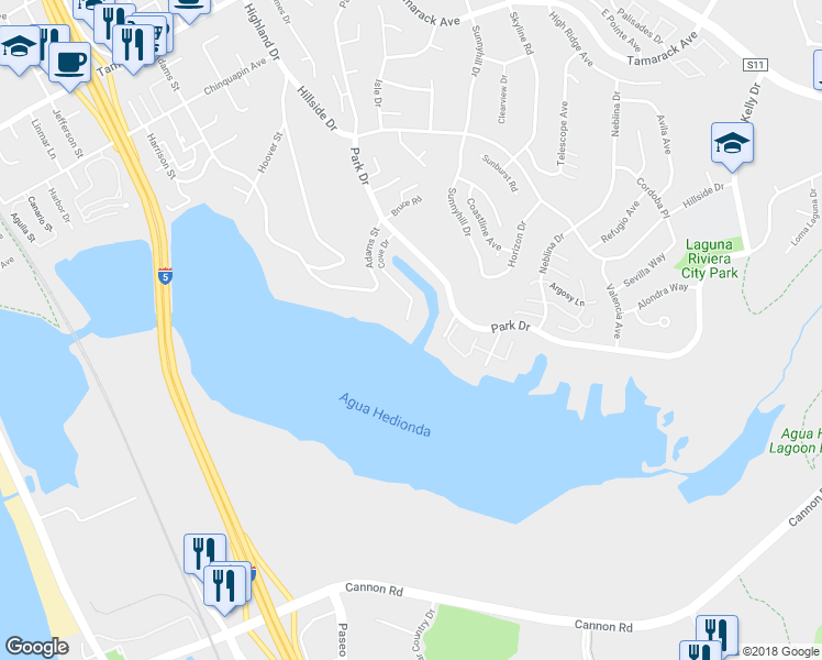 map of restaurants, bars, coffee shops, grocery stores, and more near 4513 Cove Drive in Carlsbad