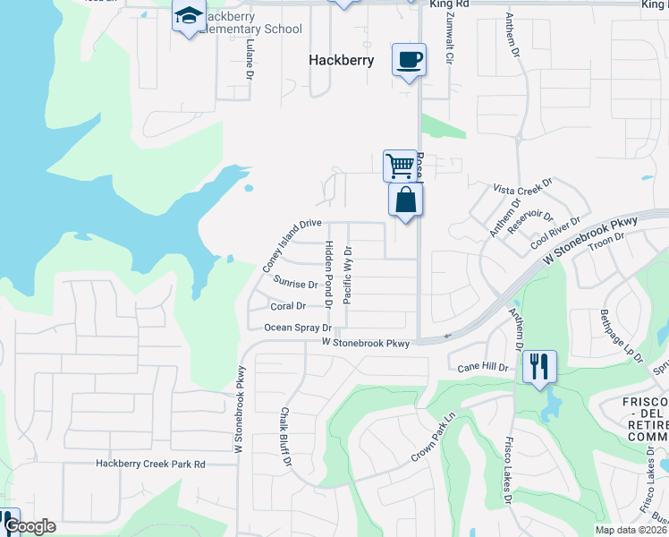 map of restaurants, bars, coffee shops, grocery stores, and more near 4805 Hidden Pond Drive in Frisco