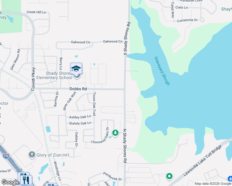 map of restaurants, bars, coffee shops, grocery stores, and more near 102A Dobbs Road in Denton