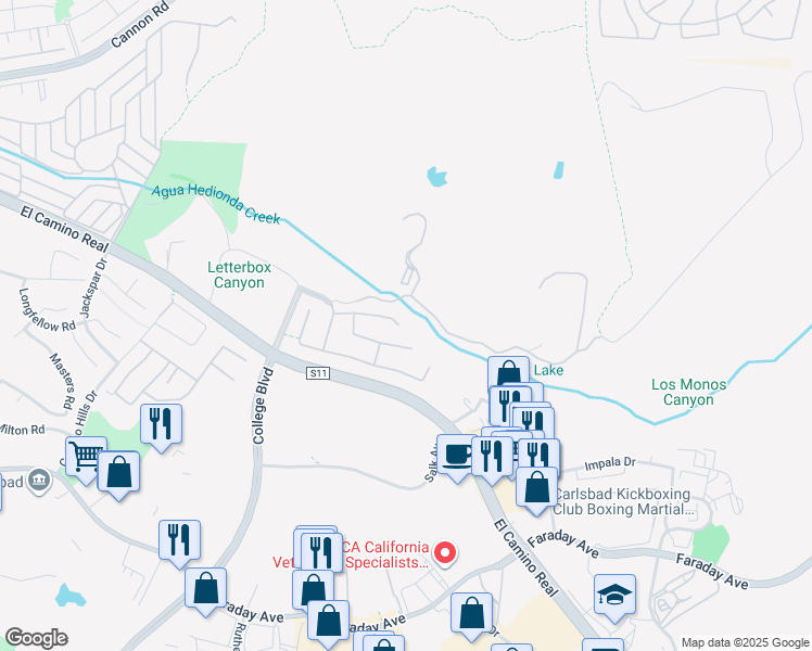 map of restaurants, bars, coffee shops, grocery stores, and more near 5477 Wolverine Terrace in Carlsbad