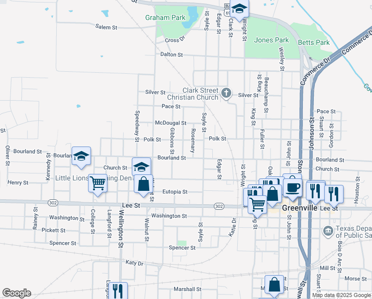 map of restaurants, bars, coffee shops, grocery stores, and more near 1807 Up the Grove Street in Greenville