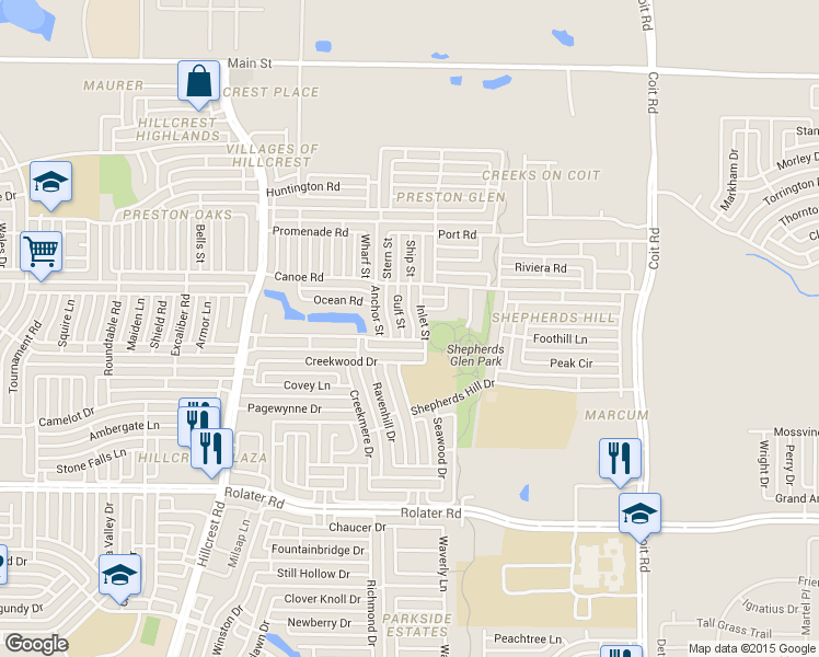 map of restaurants, bars, coffee shops, grocery stores, and more near 7812 Gulf St in Frisco