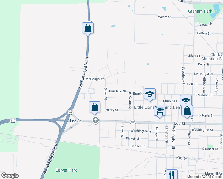 map of restaurants, bars, coffee shops, grocery stores, and more near 4906 Bourland Street in Greenville