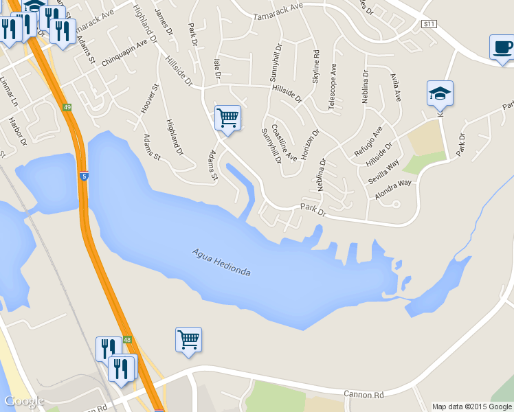 map of restaurants, bars, coffee shops, grocery stores, and more near 4719 Marina Drive in Carlsbad