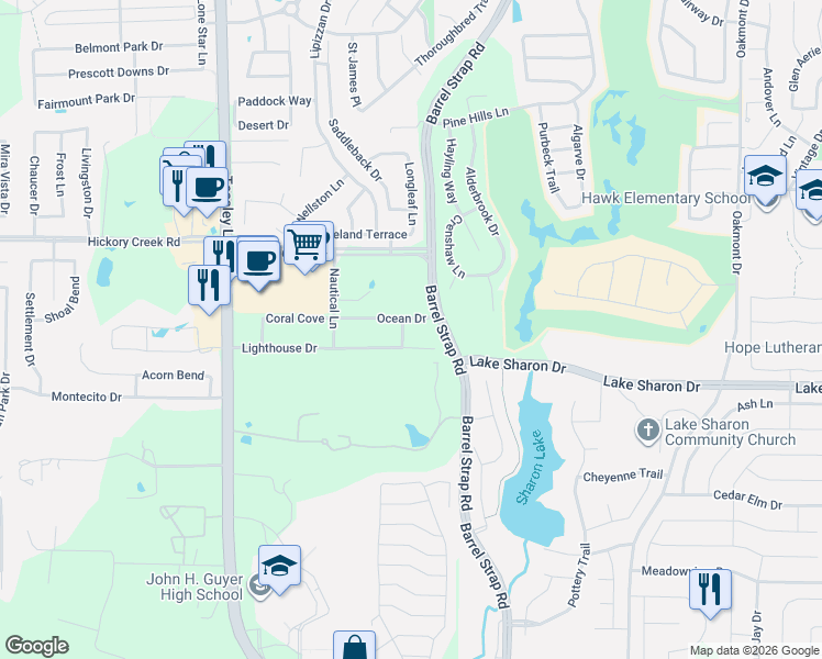 map of restaurants, bars, coffee shops, grocery stores, and more near 5029 Atlantic Drive in Denton
