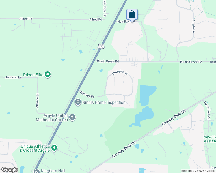 map of restaurants, bars, coffee shops, grocery stores, and more near 3337 ClubView Drive in Argyle