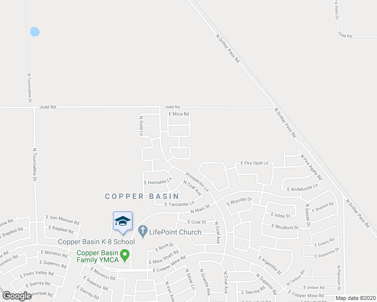 map of restaurants, bars, coffee shops, grocery stores, and more near 4197 East Azurite Road in Queen Creek