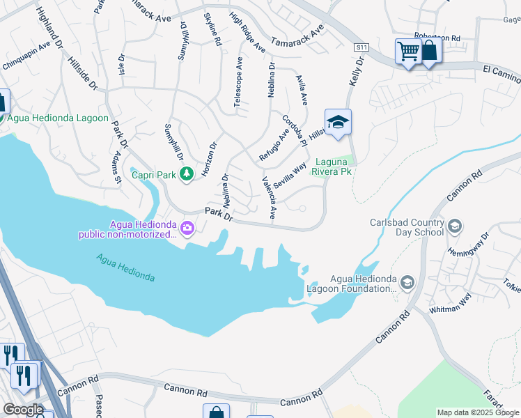 map of restaurants, bars, coffee shops, grocery stores, and more near 4843 Flying Cloud Way in Carlsbad