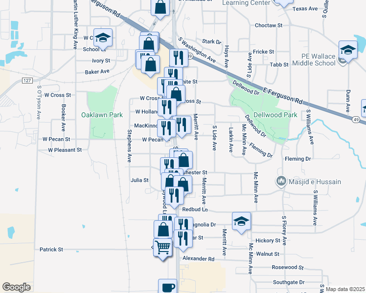 map of restaurants, bars, coffee shops, grocery stores, and more near 1307 South Jefferson Avenue in Mount Pleasant