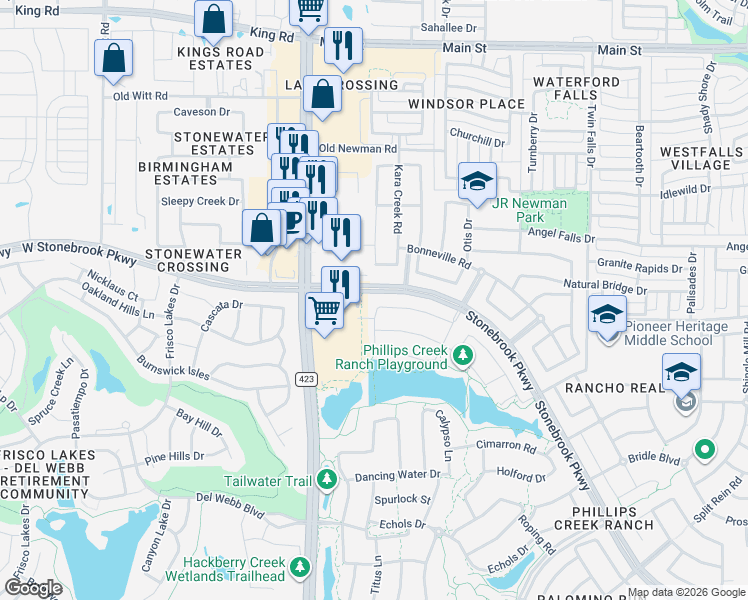 map of restaurants, bars, coffee shops, grocery stores, and more near 506 Quarter Horse Lane in Frisco