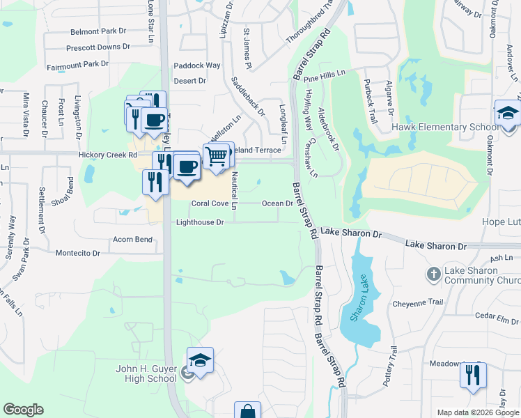 map of restaurants, bars, coffee shops, grocery stores, and more near 3413 Ocean Drive in Denton