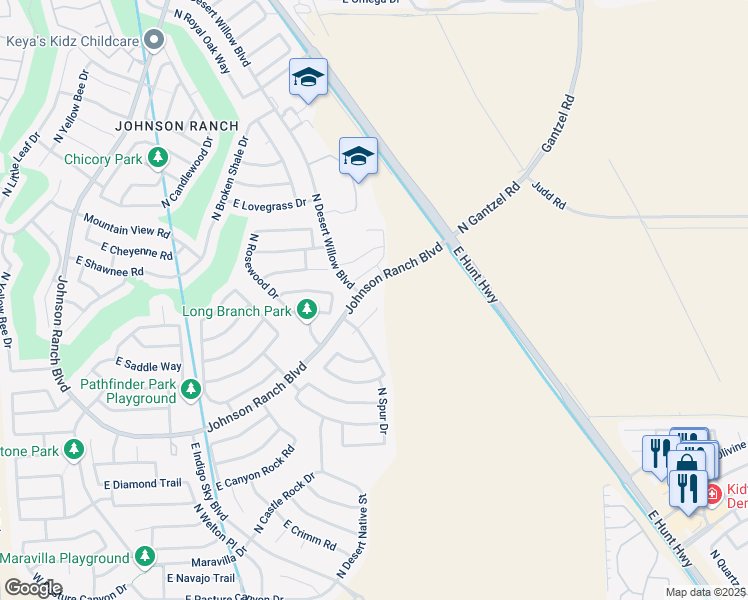 map of restaurants, bars, coffee shops, grocery stores, and more near 29132 North Cactus Circle in San Tan Valley