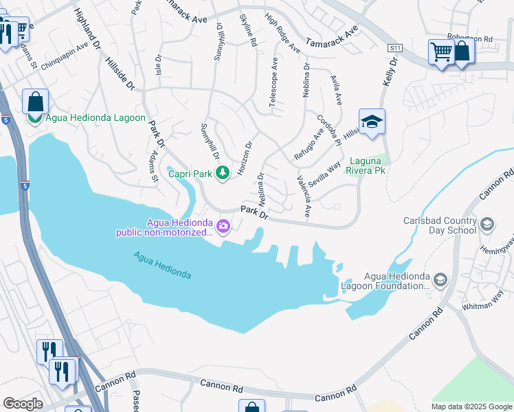 map of restaurants, bars, coffee shops, grocery stores, and more near 4793 Endeavor Lane in Carlsbad