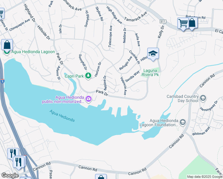map of restaurants, bars, coffee shops, grocery stores, and more near 4813 Vigilant Way in Carlsbad