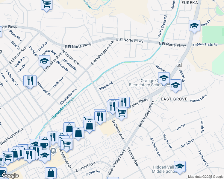 map of restaurants, bars, coffee shops, grocery stores, and more near 472 Devonshire Glen in Escondido