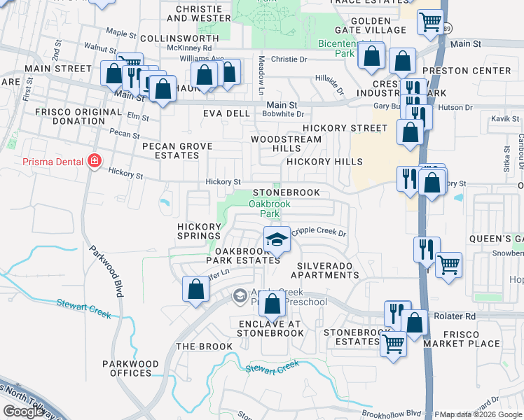 map of restaurants, bars, coffee shops, grocery stores, and more near 7913 Kristina Lane in Frisco
