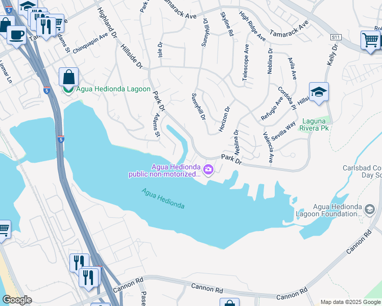 map of restaurants, bars, coffee shops, grocery stores, and more near 4705 Marina Drive in Carlsbad