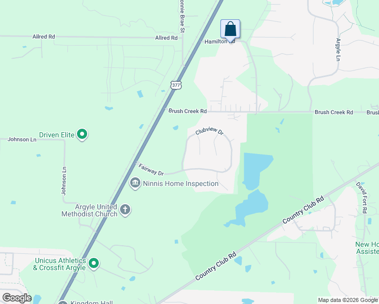 map of restaurants, bars, coffee shops, grocery stores, and more near 3337 ClubView Drive in Argyle