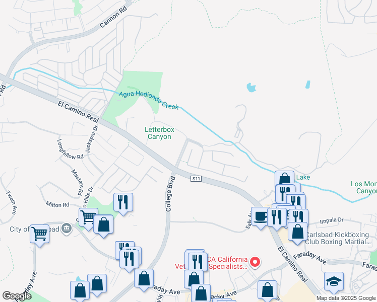 map of restaurants, bars, coffee shops, grocery stores, and more near 5423 Foxtail Loop in Carlsbad