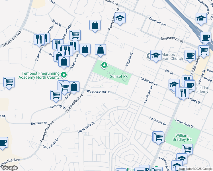 map of restaurants, bars, coffee shops, grocery stores, and more near 3422 Arborview Drive in San Marcos