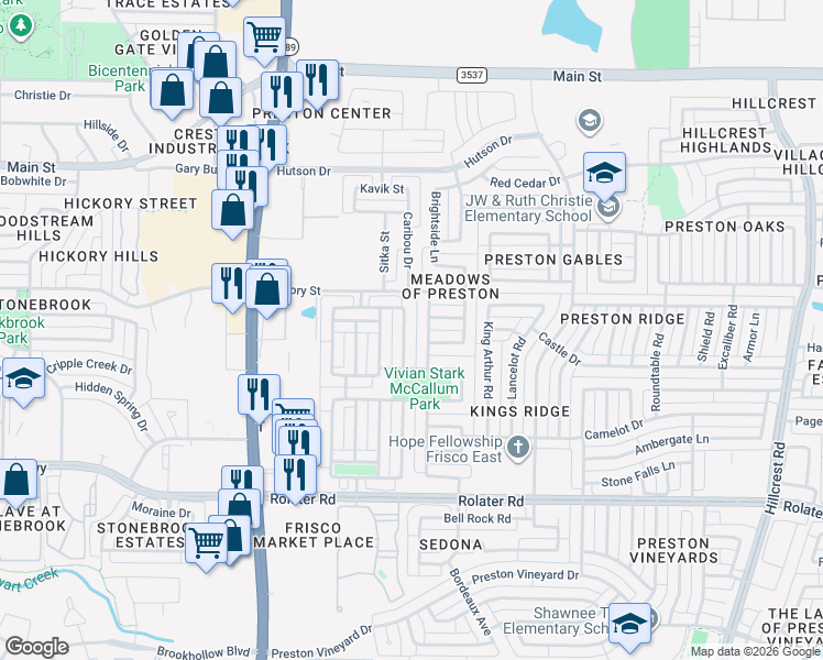 map of restaurants, bars, coffee shops, grocery stores, and more near 7901 Marine Blue Drive in Frisco