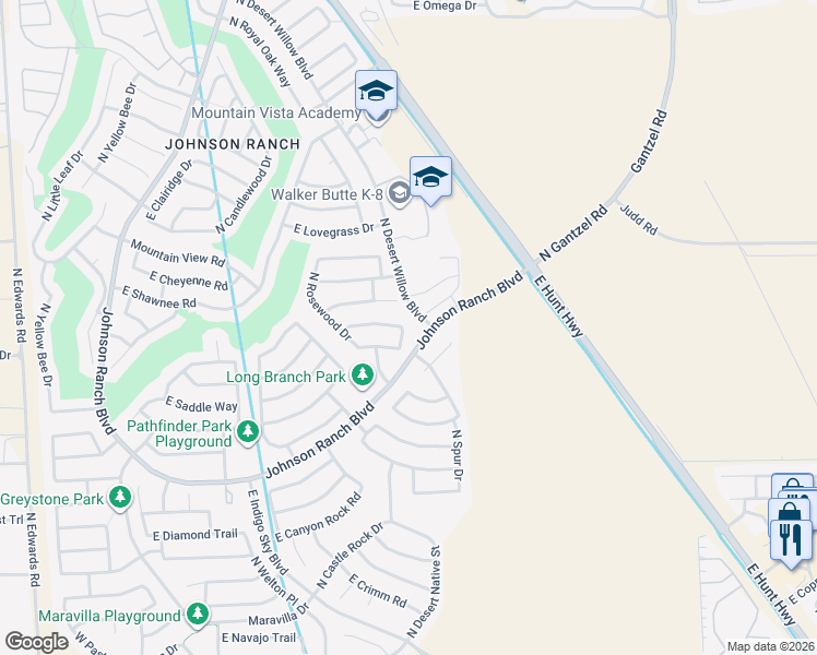 map of restaurants, bars, coffee shops, grocery stores, and more near 29177 North Lilly Lane in Queen Creek