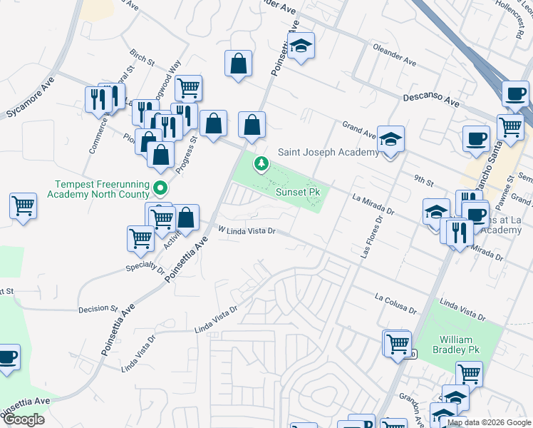 map of restaurants, bars, coffee shops, grocery stores, and more near 3422 Arborview Drive in San Marcos