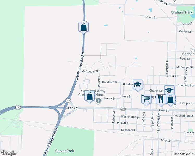map of restaurants, bars, coffee shops, grocery stores, and more near 4910 Bourland Street in Greenville