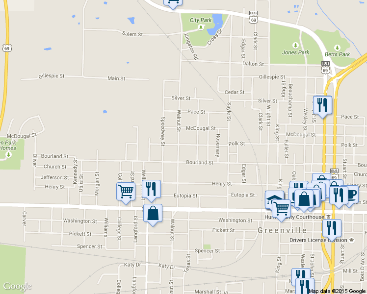 map of restaurants, bars, coffee shops, grocery stores, and more near 1805 Walnut Street in Greenville
