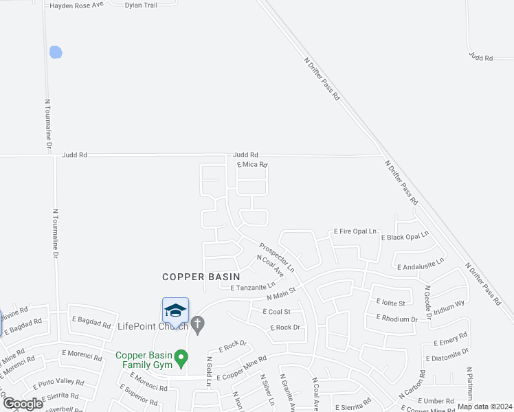 map of restaurants, bars, coffee shops, grocery stores, and more near 4150 East Azurite Road in Queen Creek