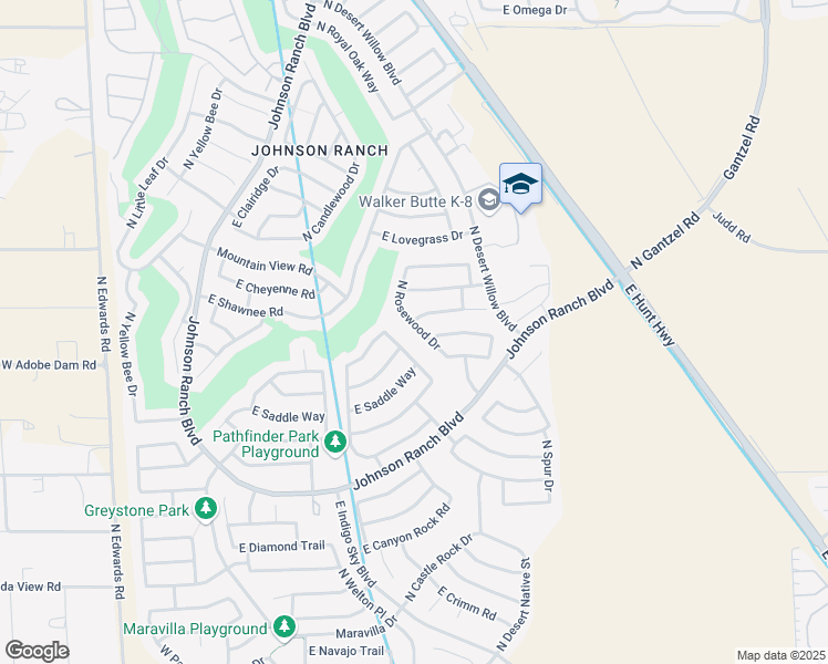 map of restaurants, bars, coffee shops, grocery stores, and more near 29230 North Rosewood Drive in San Tan Valley