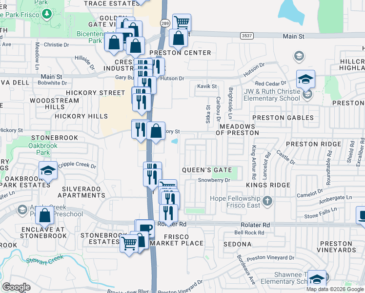 map of restaurants, bars, coffee shops, grocery stores, and more near 8000 Preston Road in Frisco