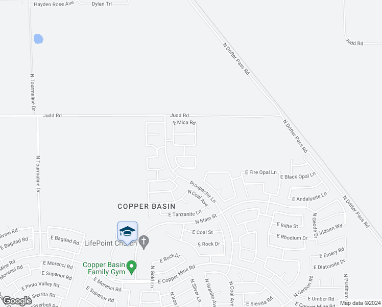 map of restaurants, bars, coffee shops, grocery stores, and more near 4174 East Azurite Road in San Tan Valley