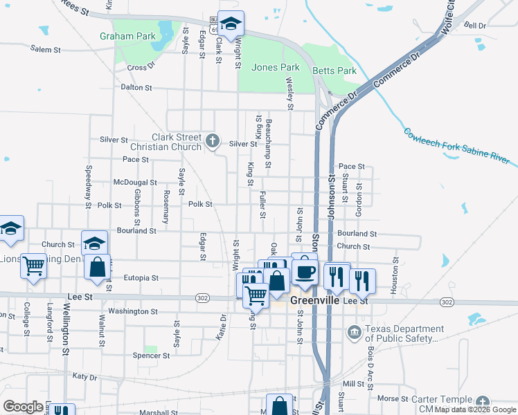 map of restaurants, bars, coffee shops, grocery stores, and more near 1903 King Street in Greenville
