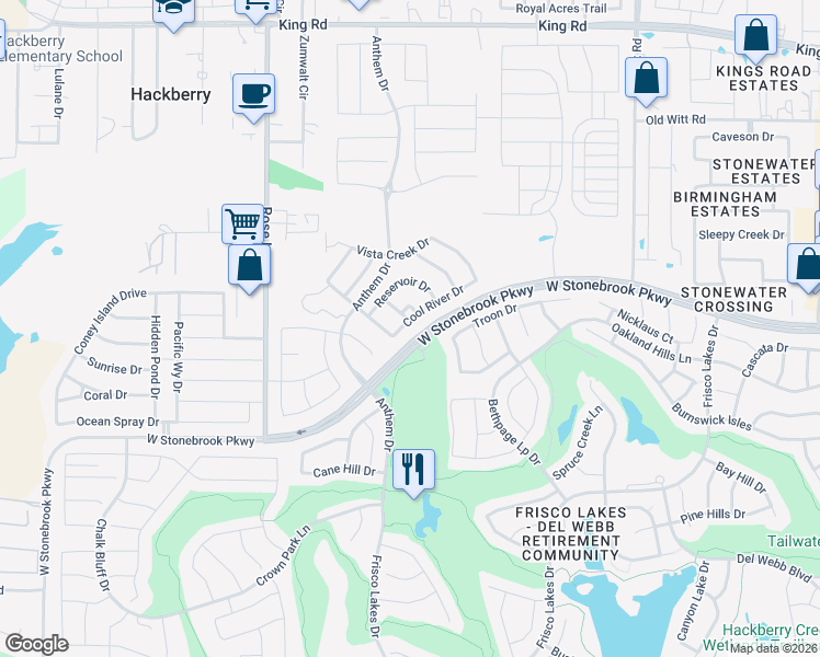 map of restaurants, bars, coffee shops, grocery stores, and more near 1903 Marble Ridge in Frisco