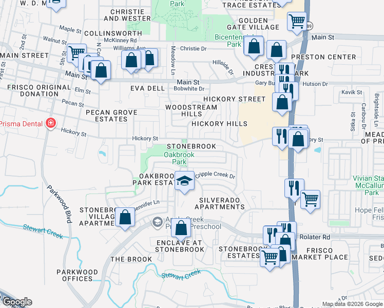 map of restaurants, bars, coffee shops, grocery stores, and more near 8161 Willow Creek Drive in Frisco